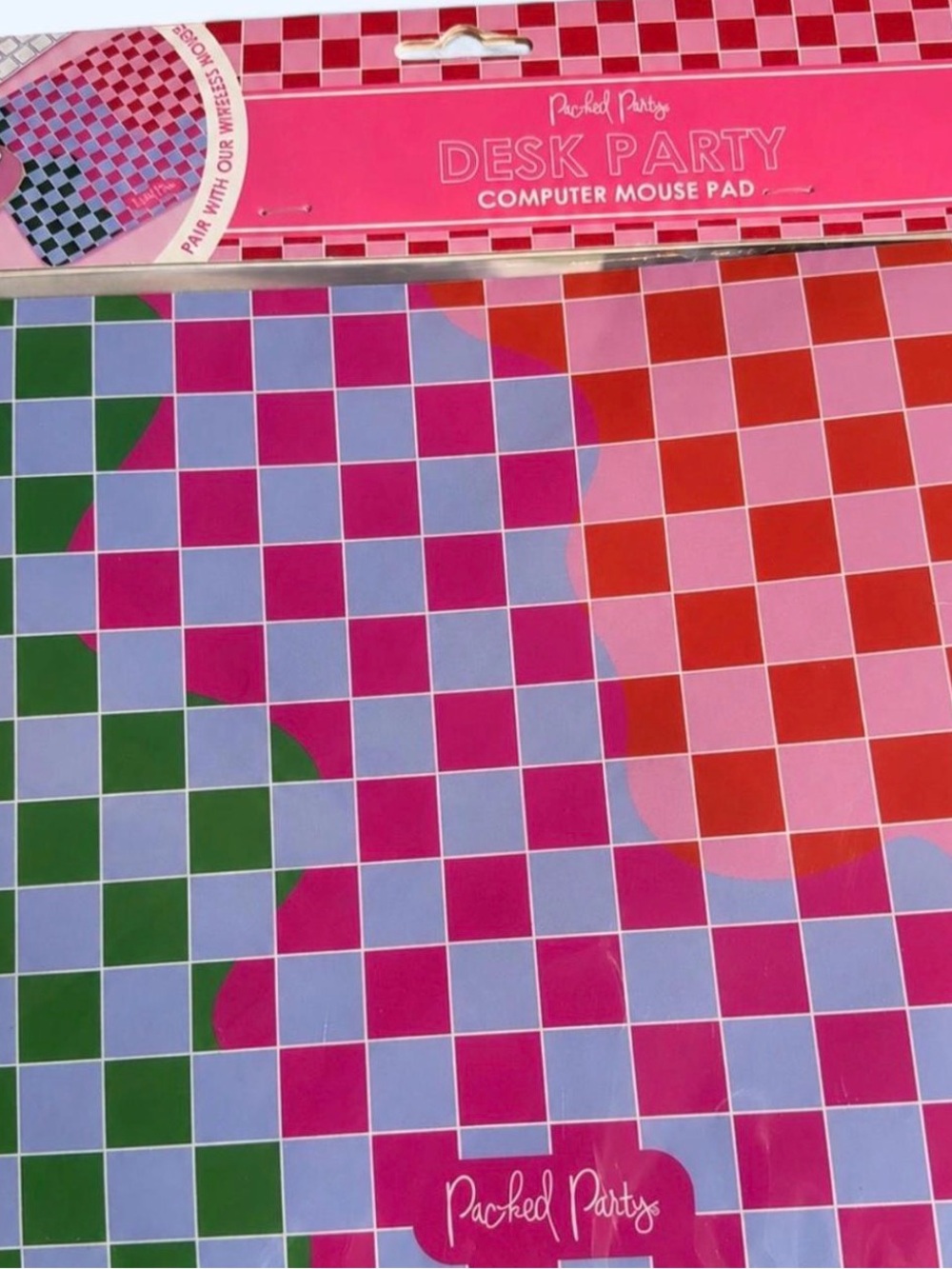 Packed Party Pink, Green & Blue Checkered Desk Party Mouse Pad